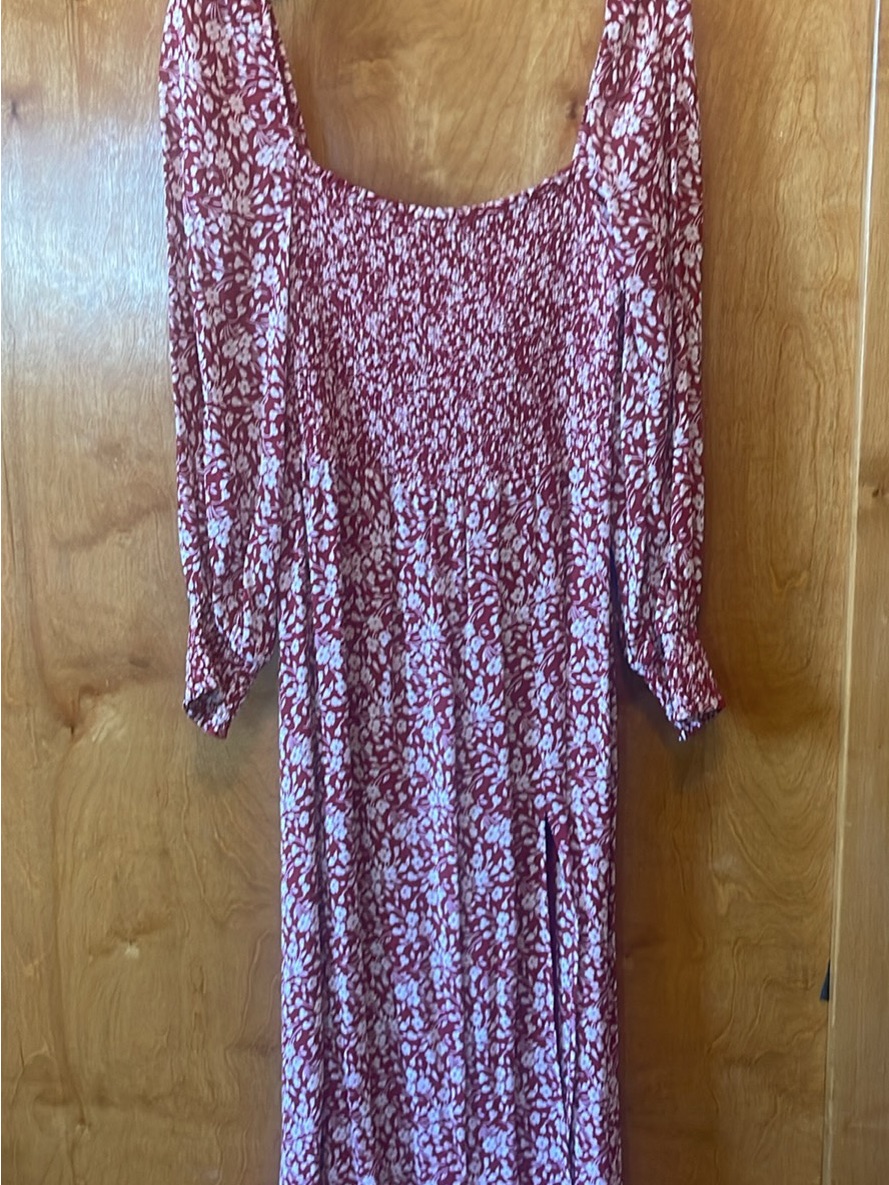 Reformation Red And White Floral Smocked Midi Dress